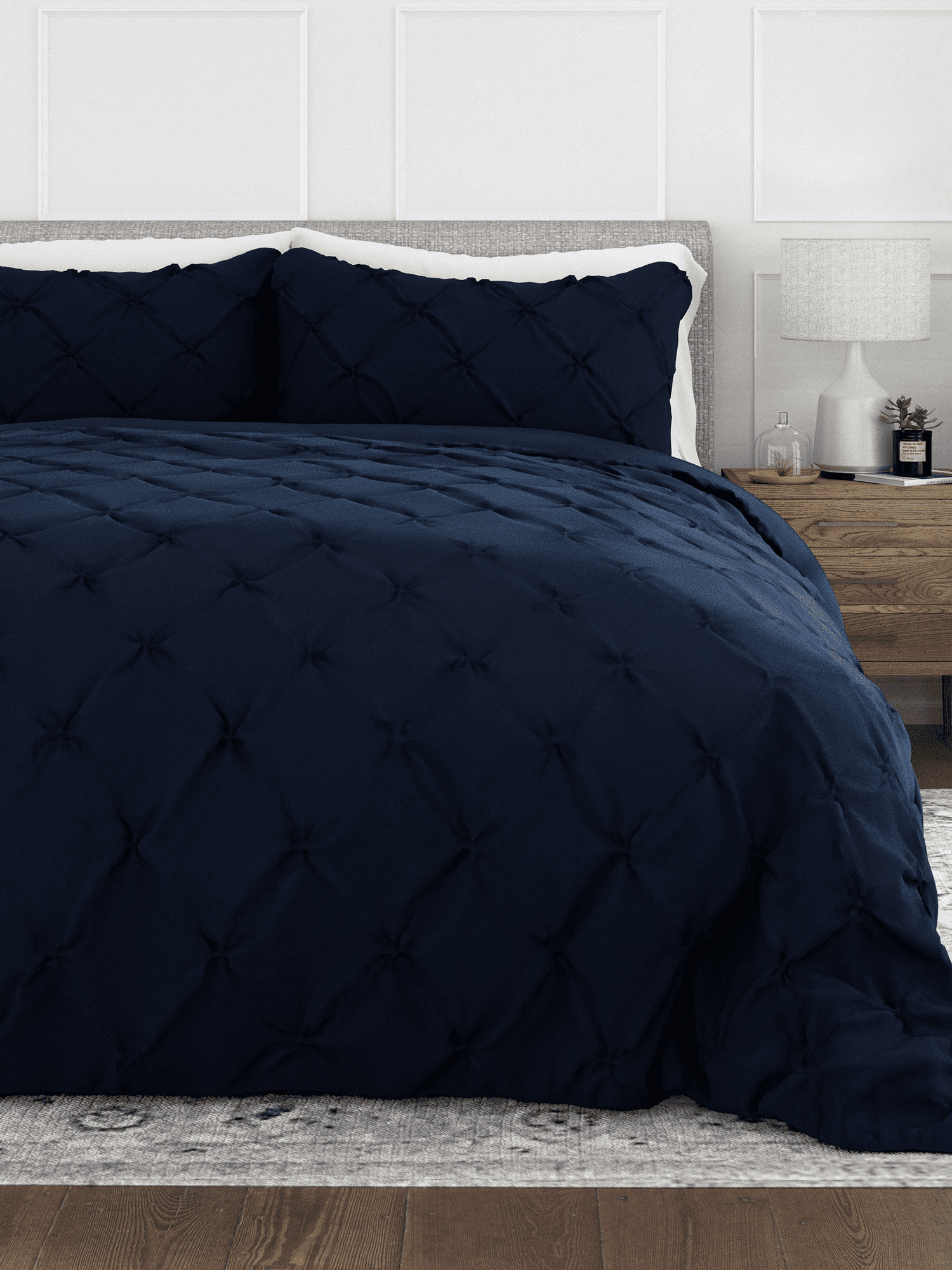 Comfort Canopy 3 Piece Navy Pinch Pleated Duvet Cover Set with Shams