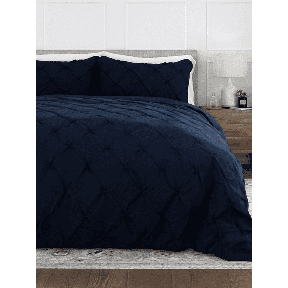 Comfort Canopy - 3 Piece Navy Pinch Pleated Duvet Cover Set with Shams for King Size Bedding