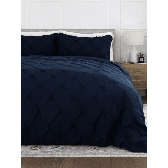 Comfort Canopy - 3 Piece Navy Pinch Pleated Duvet Cover Set with Shams for Twin Size Bedding