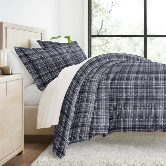 Duvet Cover Set - Ultra Soft & Breathable - Navy Polka Dot and Striped for Twin Size Bedding by Comfort Canopy