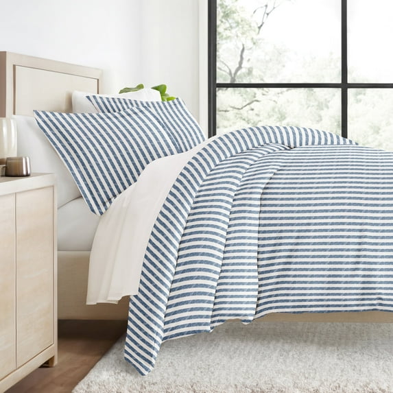 Duvet Cover Set - Ultra Soft & Breathable - Navy Rugged Striped for Queen Size Bedding by Comfort Canopy
