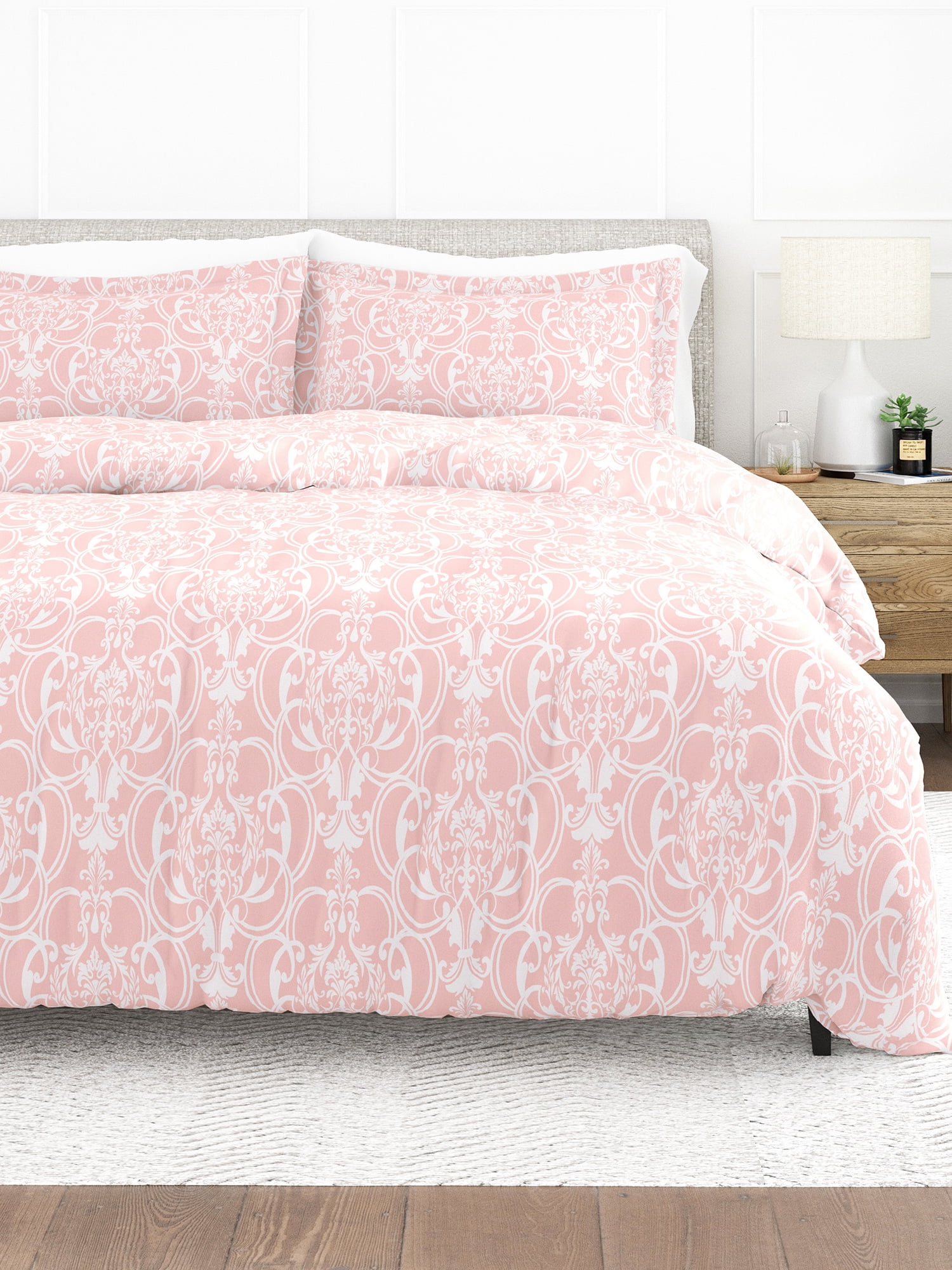 Comfort Canopy 3 Piece Pink Farmhouse Romantic Damask Duvet Cover Set
