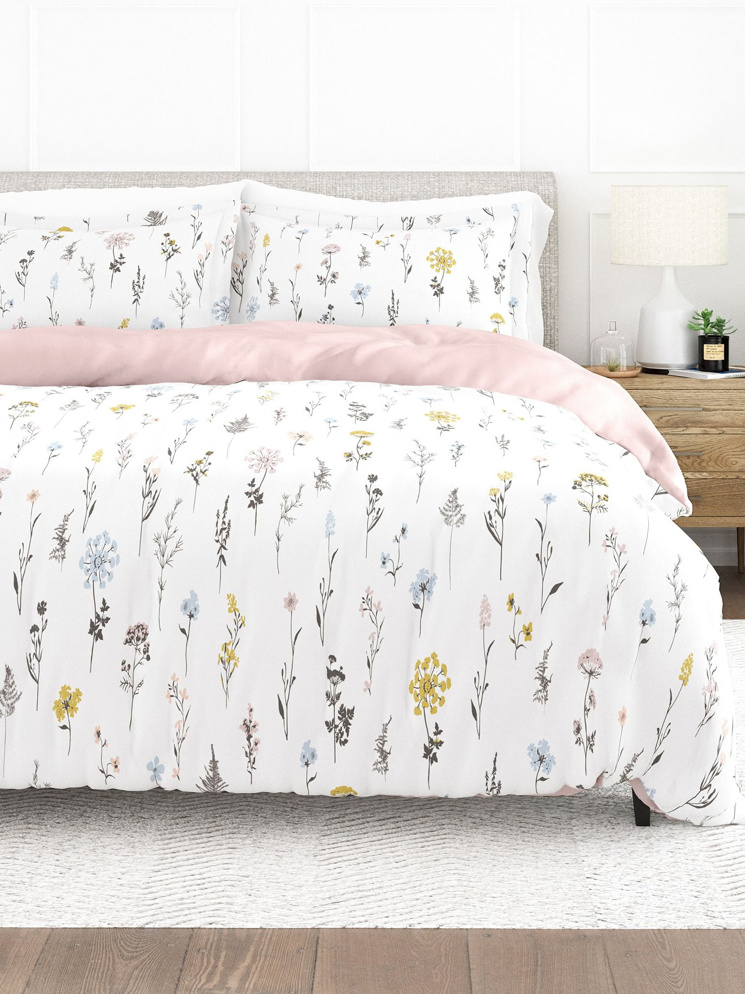 Comfort Canopy 3 Piece Pink Farmhouse Wildflower Duvet Cover Set with