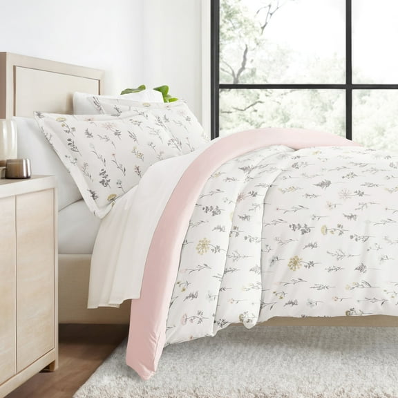 Duvet Cover Set - Ultra Soft & Breathable - Pink Farmhouse Wildflower for Twin Size Bedding by Comfort Canopy