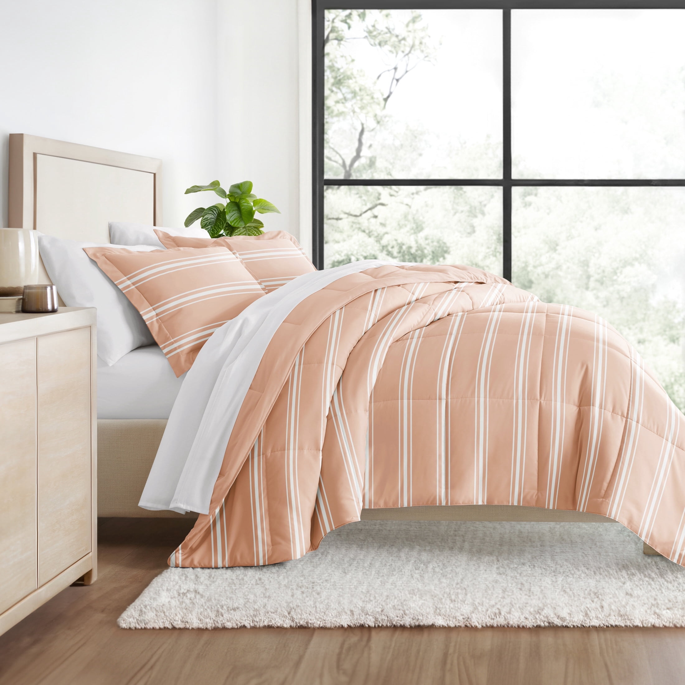 All Season Ultra Soft Comforter Set Lightweight Bedding in Soft Stripe for Full/Queen Size by Comfort Canopy