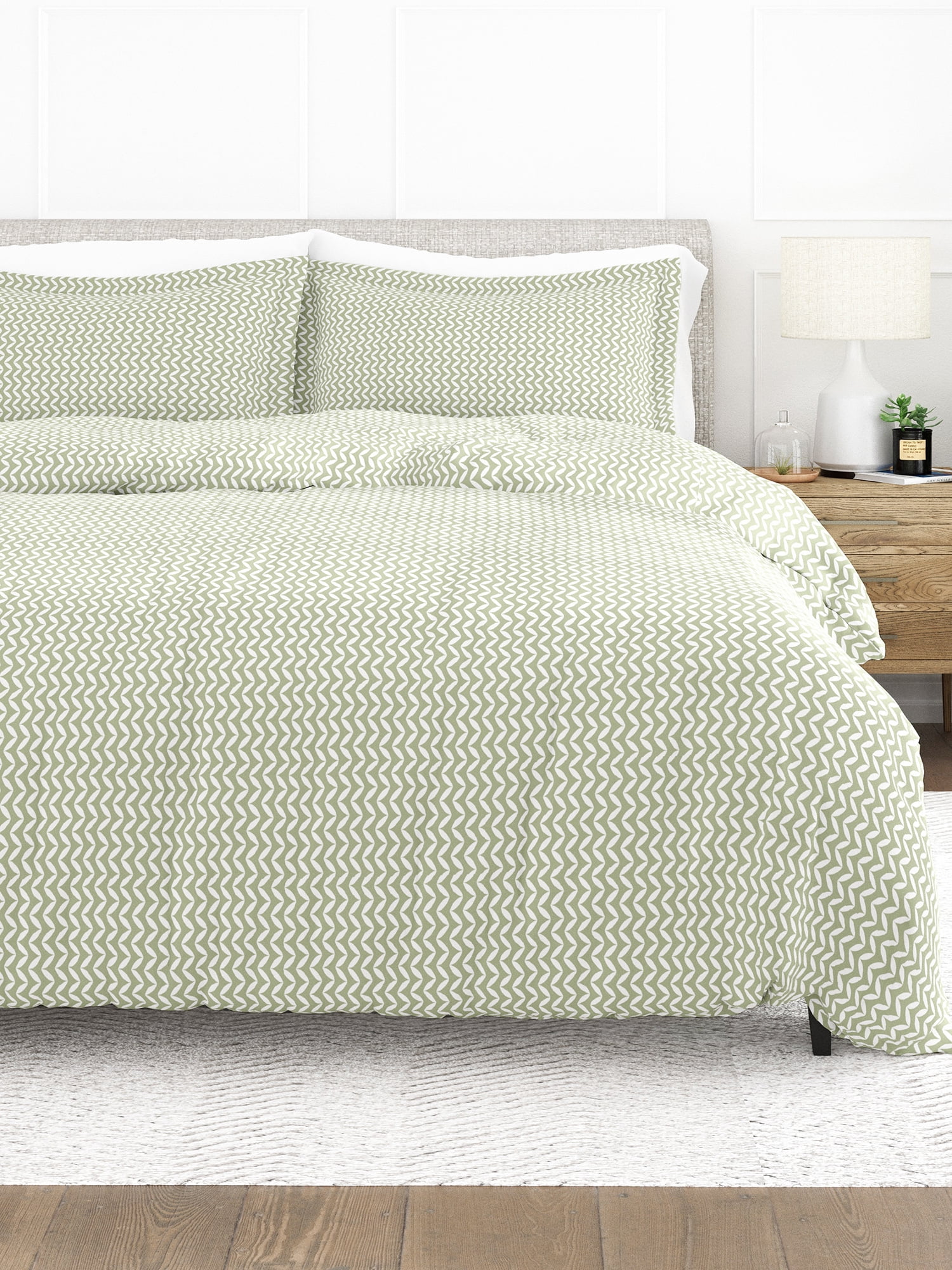Sage Green Chevron Pattern King Duvet Cover Set