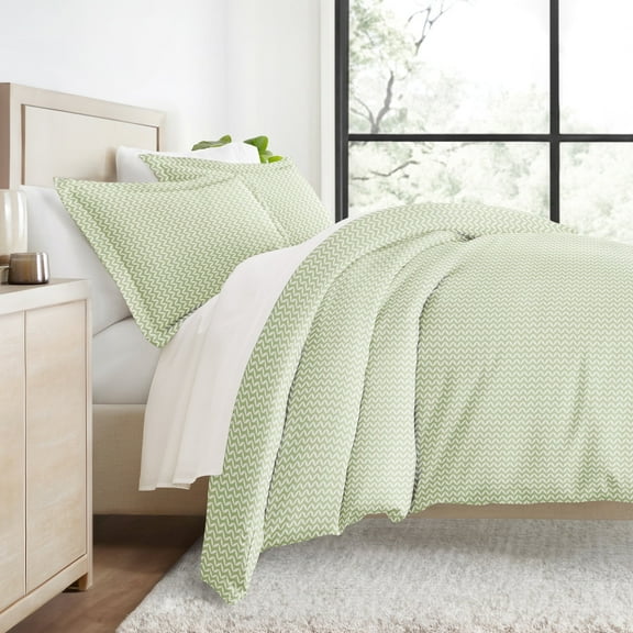 Duvet Cover Set - Ultra Soft & Breathable - Sage Chevron for Twin Size Bedding by Comfort Canopy