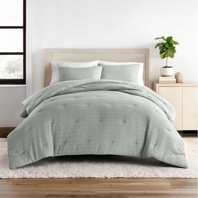 Textured Waffle Comforter Set in Sage Green for Twin/Twin XL Size Bedding by Comfort Canopy