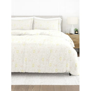 Comfort Canopy - 3 Piece White Farmhouse Spring Vines Duvet Cover Set with Shams for King Size Bedding