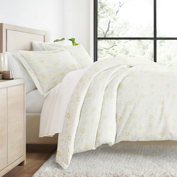 Duvet Cover Set - Ultra Soft & Breathable - White Farmhouse Spring Vines for Queen Size Bedding by Comfort Canopy
