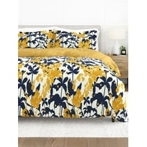 Comfort Canopy - 3 Piece Yellow Farmhouse Boho Flower Patterned Duvet Cover Set with Shams for Twin Size Beds