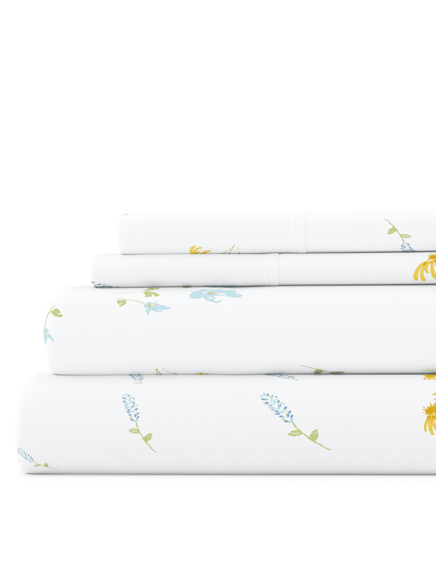 California King Blue Floral Microfiber Sheet Set
