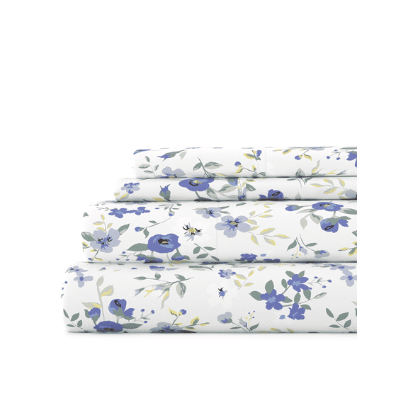 Ultra Soft & Breathable Wrinkle Free Bed Sheets Set - Farmhouse Style Light Blue Floral Pattern for King Size Bedding by Comfort Canopy