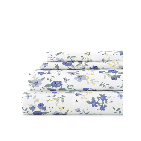 Ultra Soft & Breathable Wrinkle Free Bed Sheets Set - Farmhouse Style Light Blue Floral Pattern for Queen Bedding by Comfort Canopy