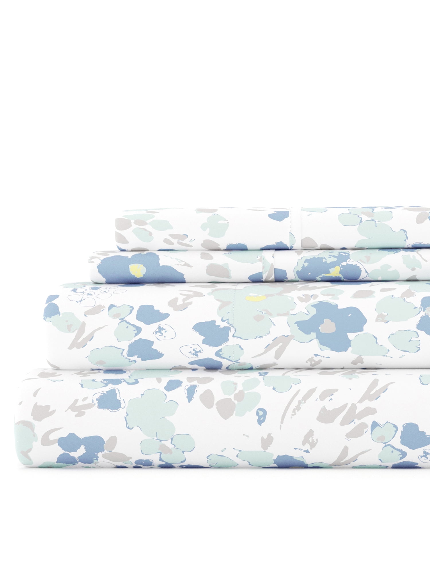 Twin Light Blue Floral Microfiber Deep Pocket Sheet Set