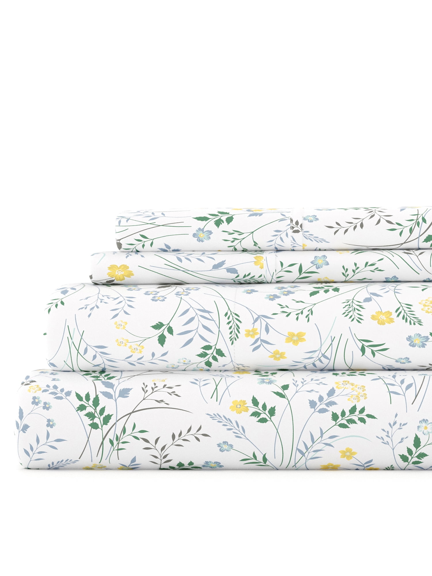 Light Blue Floral Twin Microfiber Sheet Set with Deep Pockets