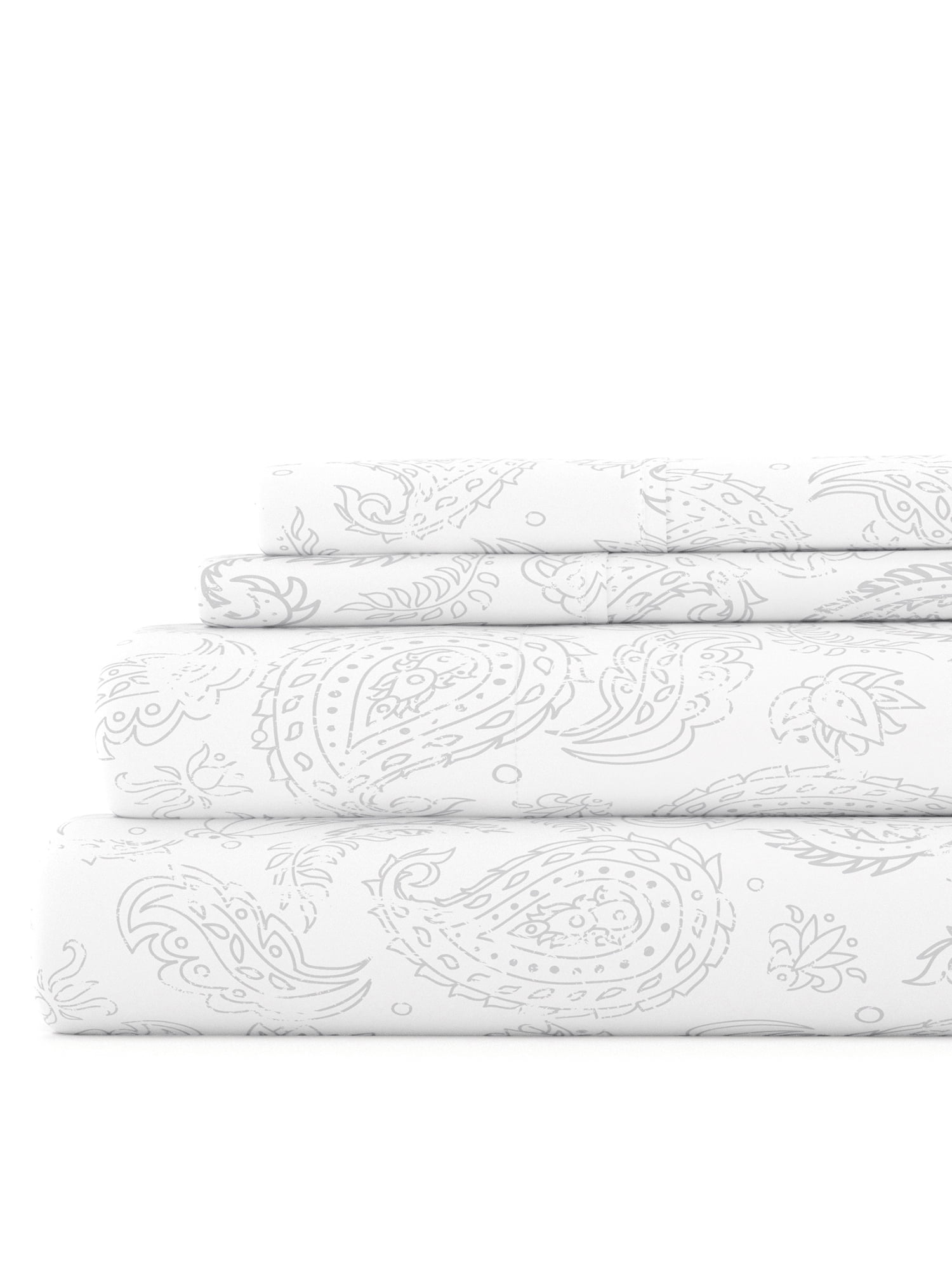 Twin Light Gray Paisley Cotton Polyester Deep Pocket Sheet Set