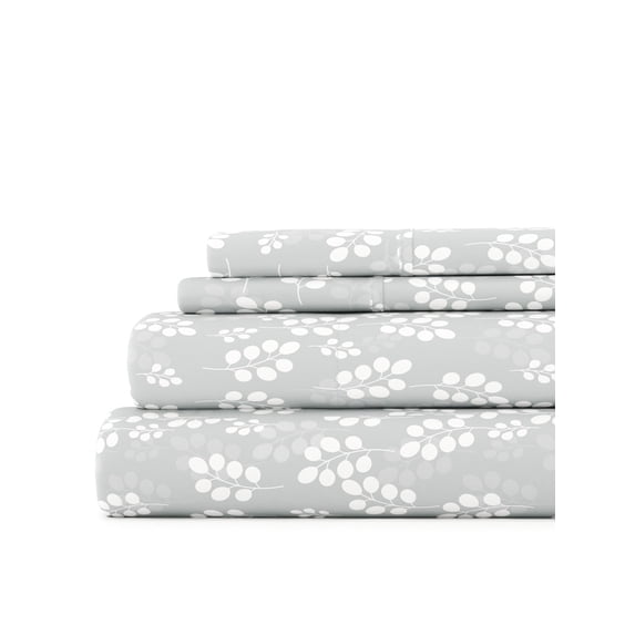 Comfort Canopy - 4 Piece Gray Farmhouse Wheatfield Floral Pattern Bed Sheets for California King Bedding