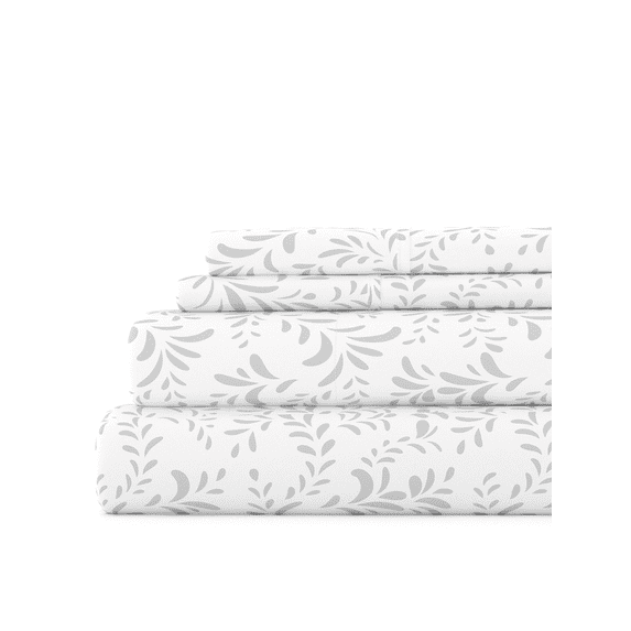 Ultra Soft & Breathable Wrinkle Free Bed Sheets Set - Gray Floral Vines Pattern for Full Size Bedding by Comfort Canopy