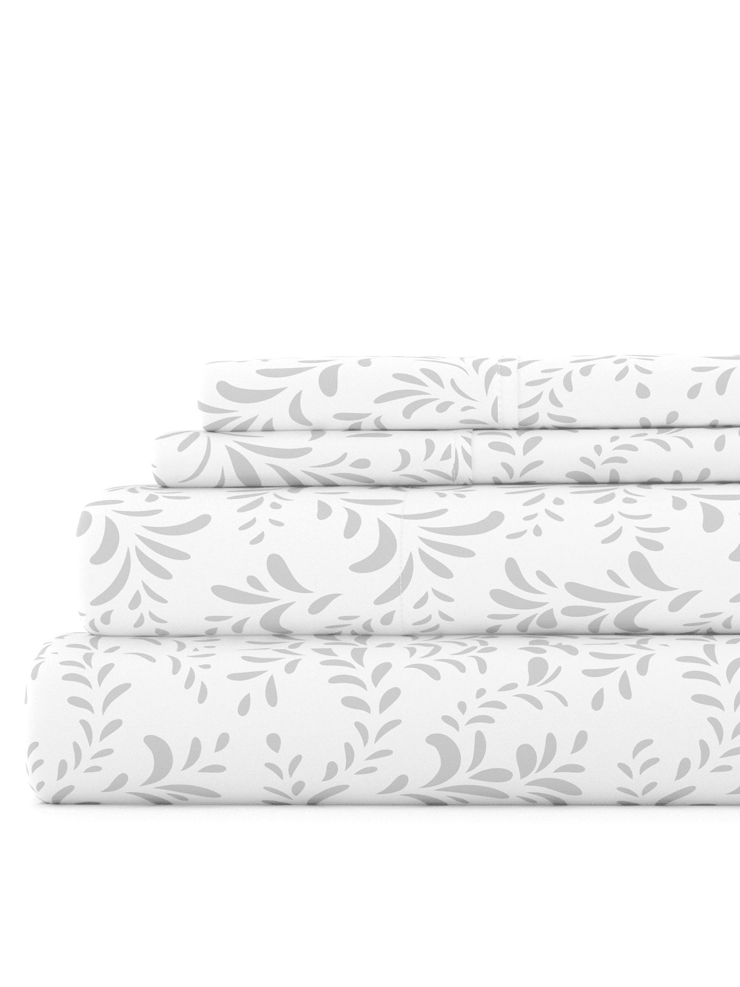 Gray and White Microfiber Twin Sheet Set with Vines Pattern