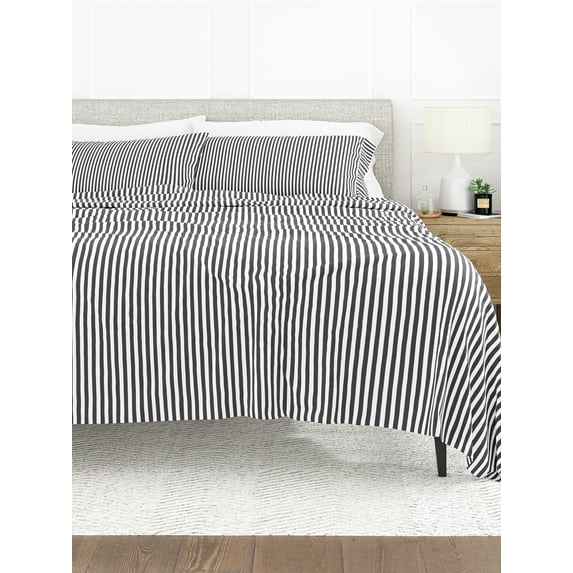 Comfort Canopy - 4 Piece Gray Ribbon Striped Microfiber Bed Sheets for Queen Size Bedding
