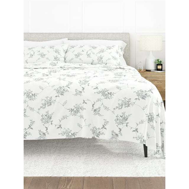 Comfort Canopy 4 Piece Gray Sylvan Rose Cotton Flannel Bed Sheets for