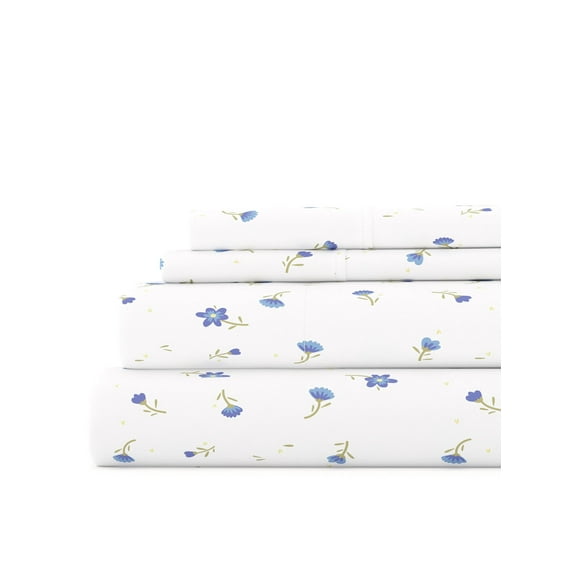 Ultra Soft & Breathable Wrinkle Free Bed Sheets Set - Light Blue Farmhouse Floral Patterned for Full Size Bedding by Comfort Canopy