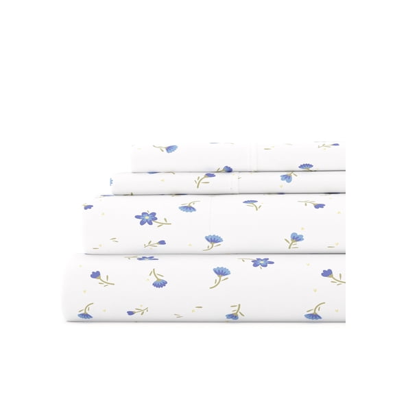 Ultra Soft & Breathable Wrinkle Free Bed Sheets Set - Light Blue Farmhouse Floral Patterned for King Size Bedding by Comfort Canopy
