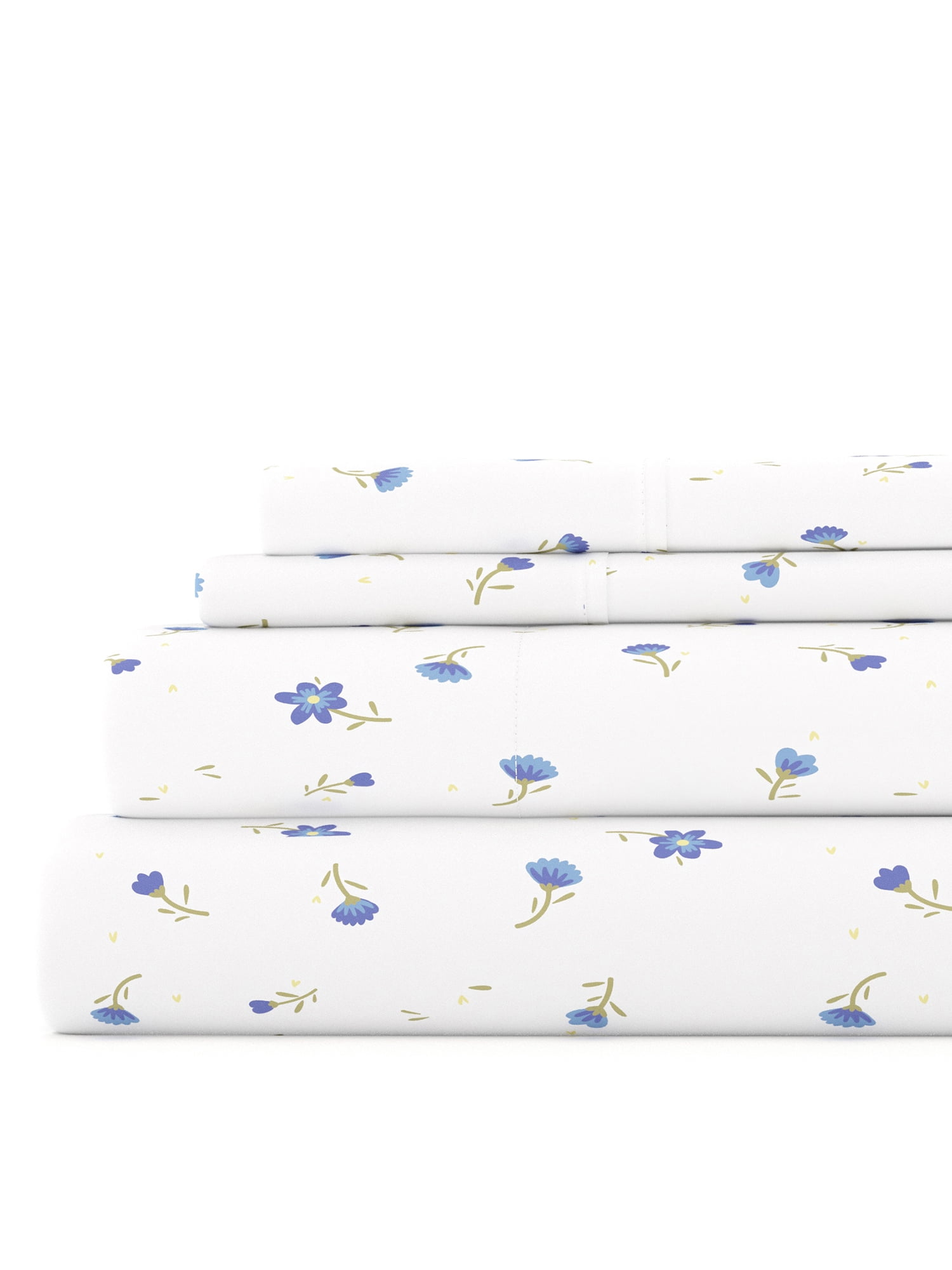 Light Blue Floral Queen Microfiber Deep Pocket Sheet Set