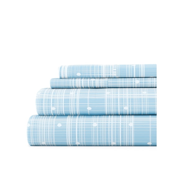 Comfort Canopy - 4 Piece Light Blue Polka Dot Patterned Bed Sheets for Queen Size Bedding