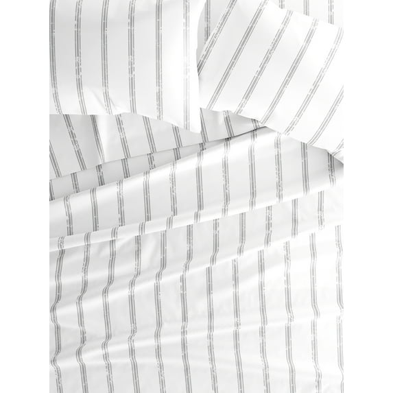 Comfort Canopy - 4 Piece Light Gray Distressed Line Stripe Microfiber Bed Sheets for Full Size Bedding