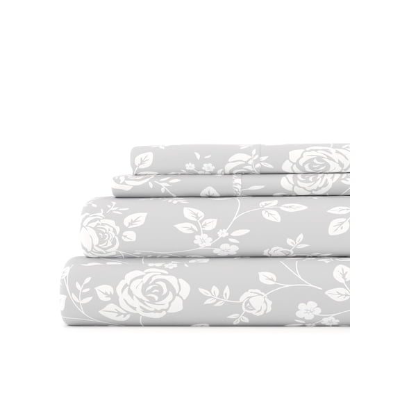 Ultra Soft & Breathable Wrinkle Free Bed Sheets Set - Light Gray Farmhouse Rose for Full Size Bedding by Comfort Canopy