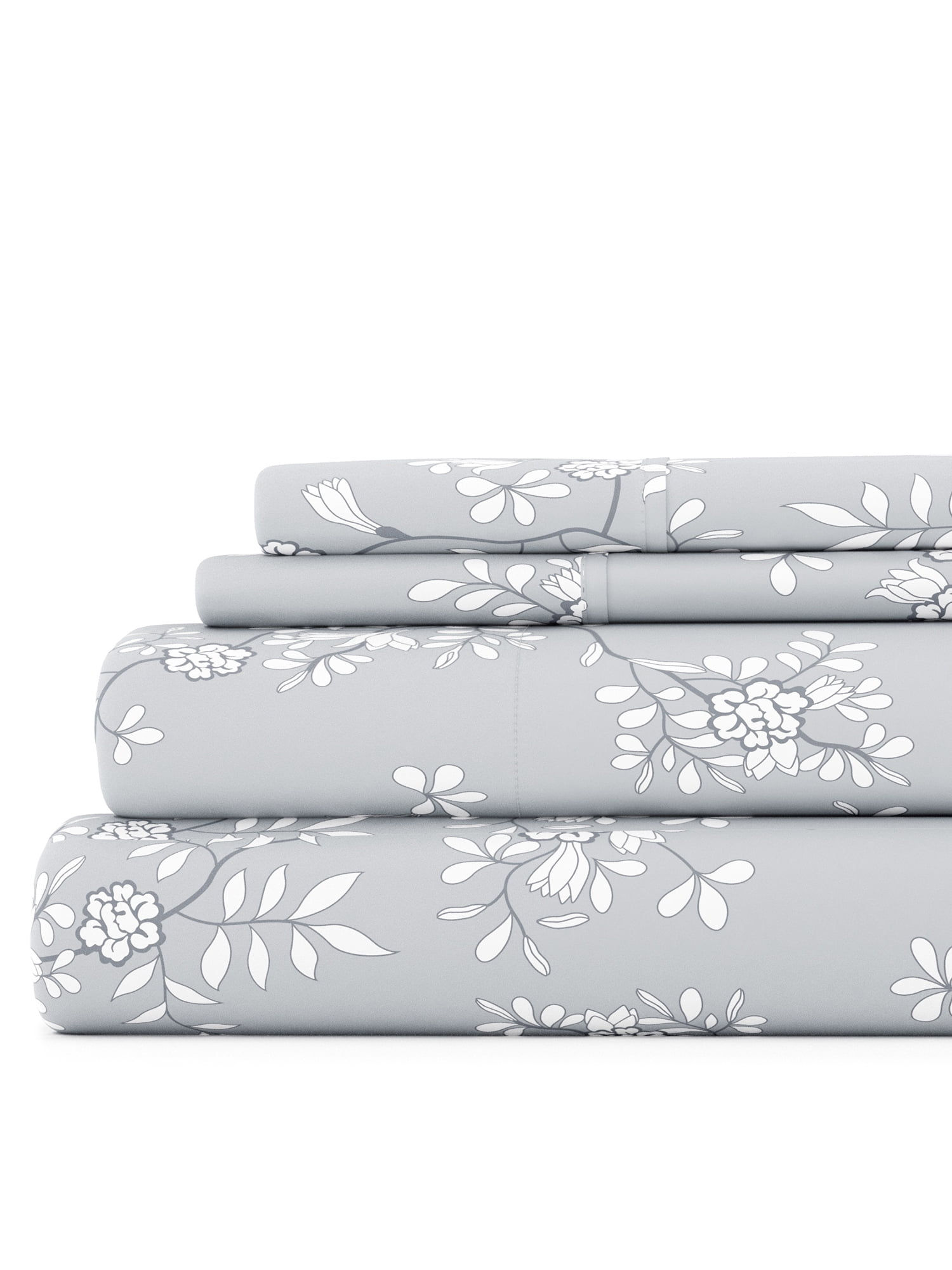 Comfort Canopy 4Piece UltraSoft Floral Sheet Set Light Grey Deep