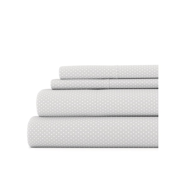 Heart Polka Dots Bed Sheets Set in Light Gray Full Size Teen Girls and Kids Bedding
