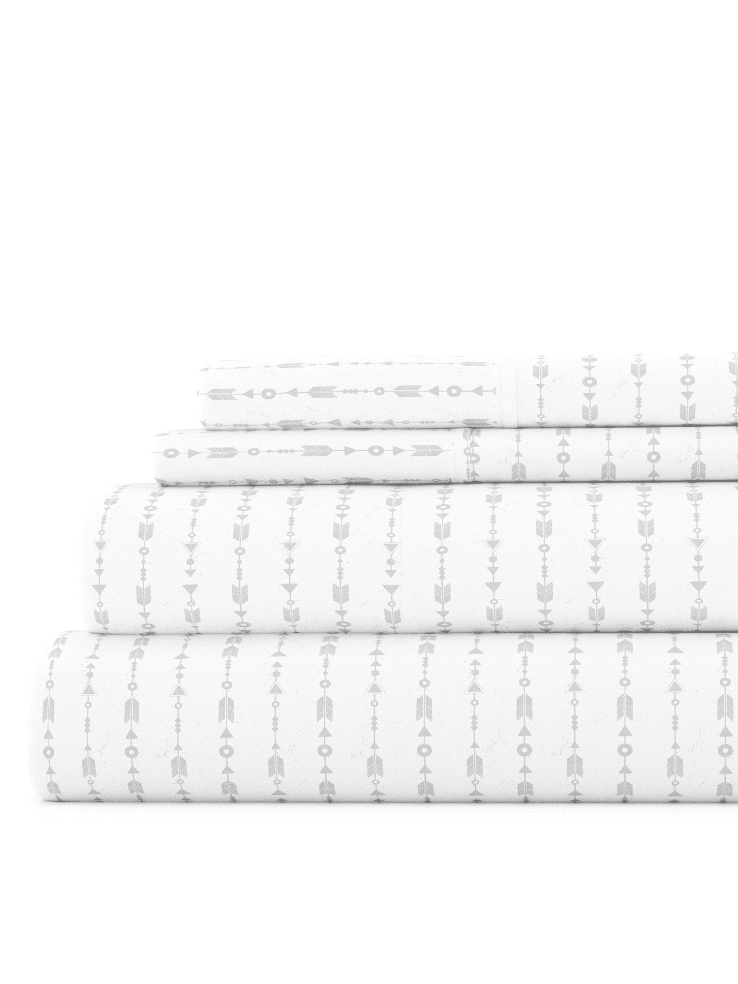 Light Gray Cotton Microfiber Queen Deep Pocket Printed Sheet Set