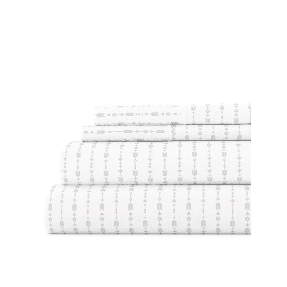Comfort Canopy - 4-Piece Light Gray and White Beaded Arrow Bed Sheets Set for Queen Bedding