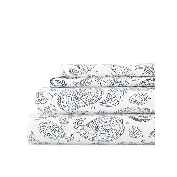 Comfort Canopy - 4-Piece Navy Coarse Paisley Bed Sheets Set for California King Bedding