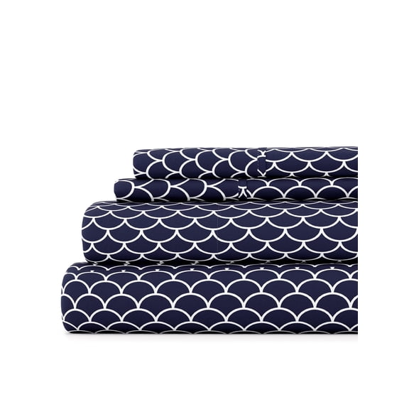 4-Piece Navy Microfiber Bed Sheets Set in Scallop Pattern for King Size Bedding by Comfort Canopy
