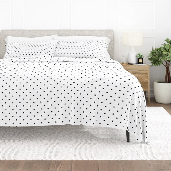Comfort Canopy - 4 Piece Navy Polka Dot Microfiber Bed Sheets for Queen Size Bedding