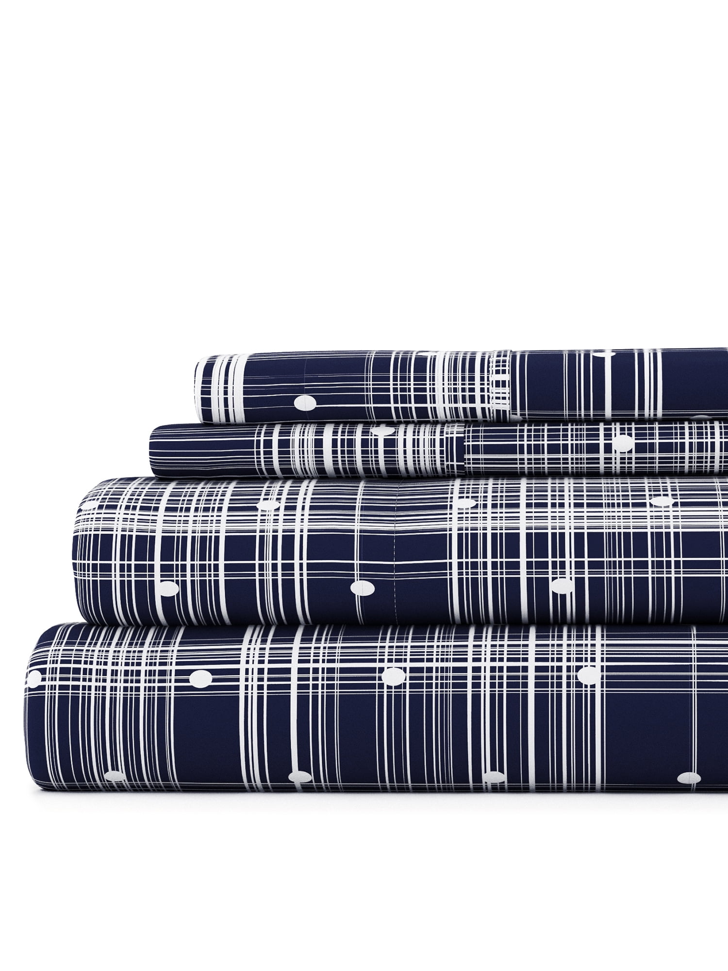 Navy Polka Dot Full Cotton Microfiber Sheet Set