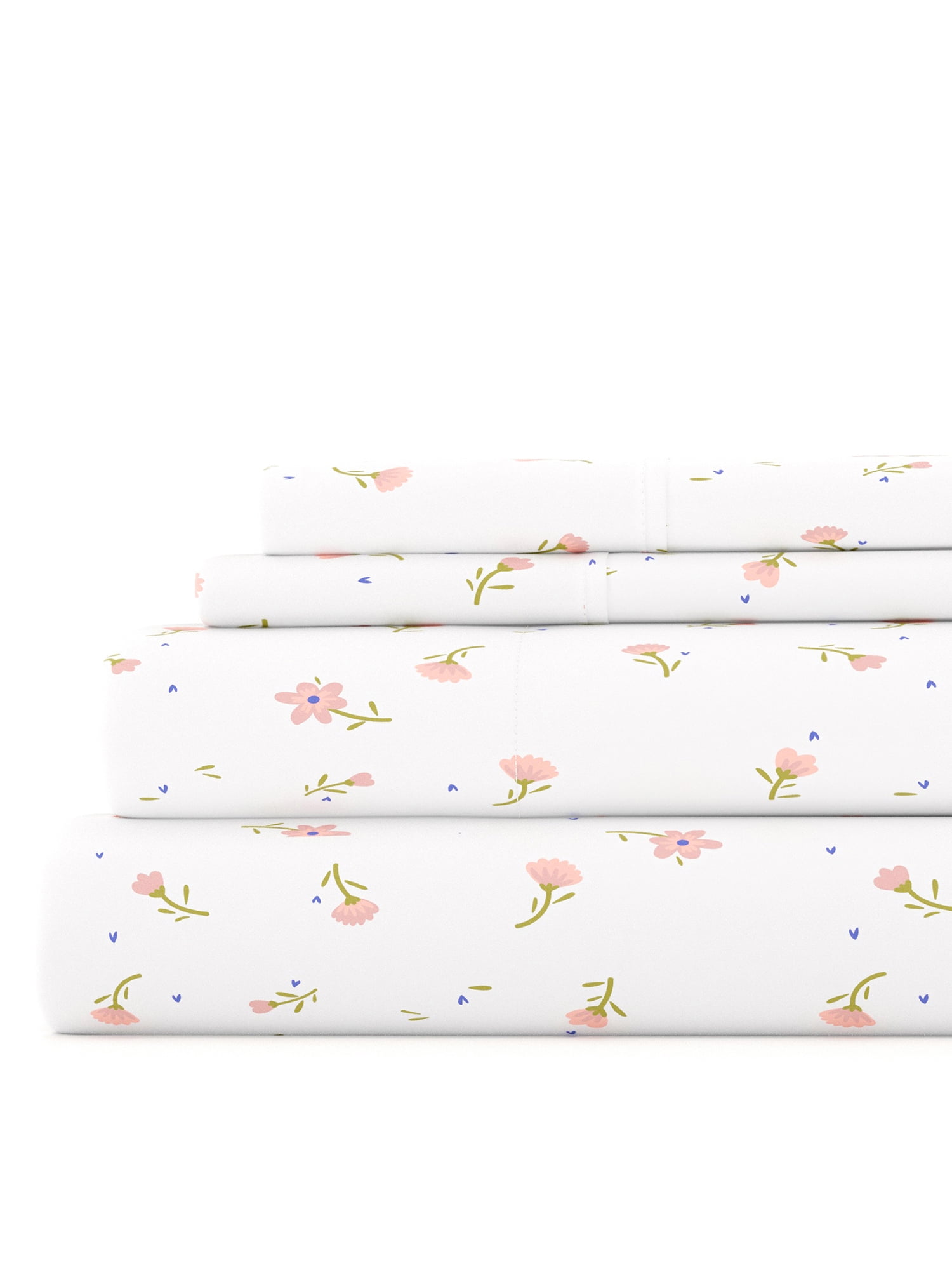 Queen Pink Floral Cotton Polyester Microfiber Sheet Set