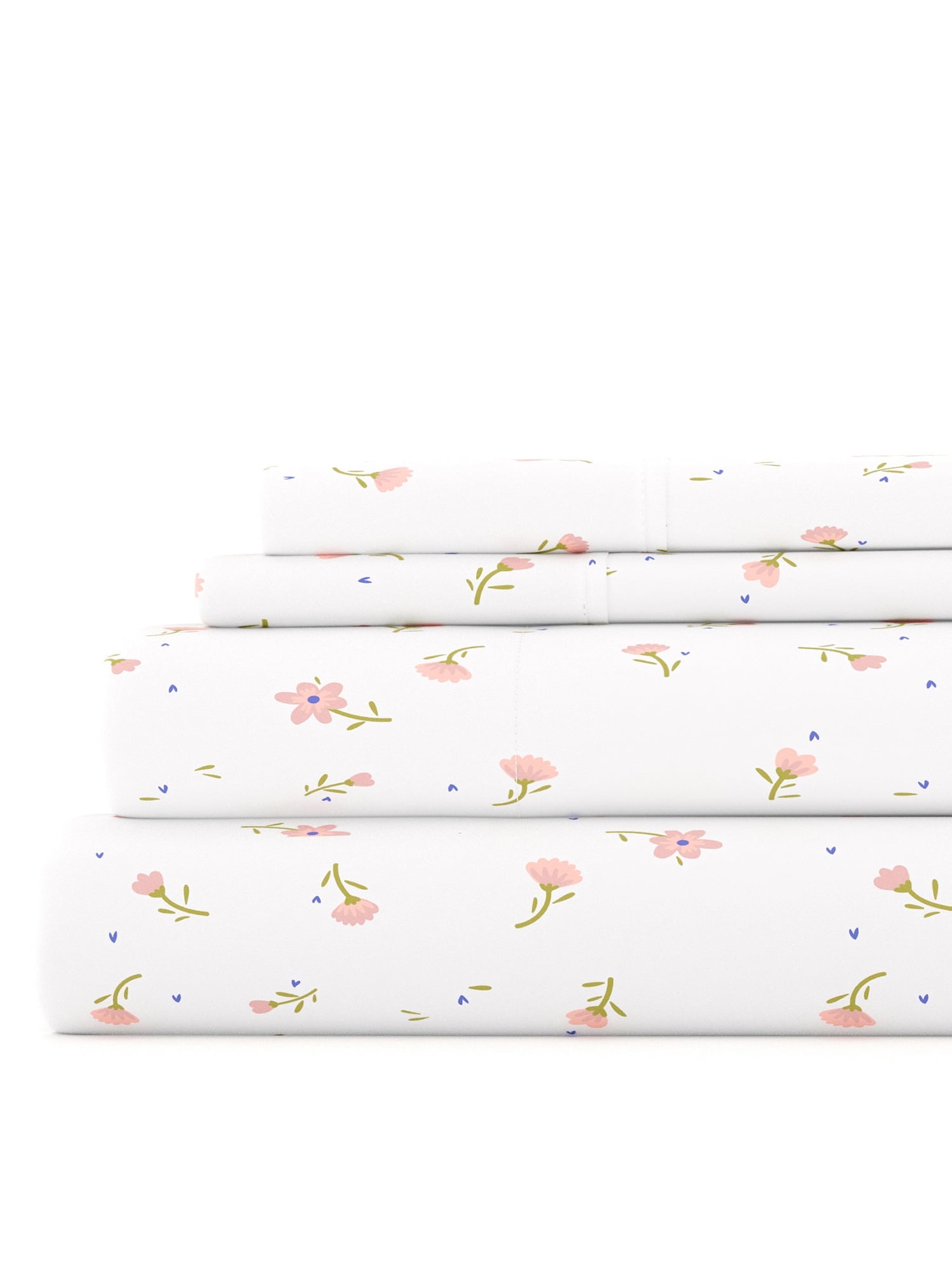 Queen Pink Floral Cotton Polyester Microfiber Sheet Set