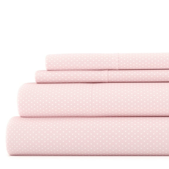 Heart Polka Dots Bed Sheets Set in Pink Twin Size Teen Girls and Kids Bedding