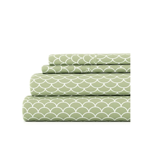 4-Piece Sage Microfiber Bed Sheets Set in Scallop Pattern for King Size Bedding by Comfort Canopy