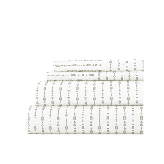 Comfort Canopy - 4 Piece Sage and White Beaded Arrow Bed Sheets for California King Bedding