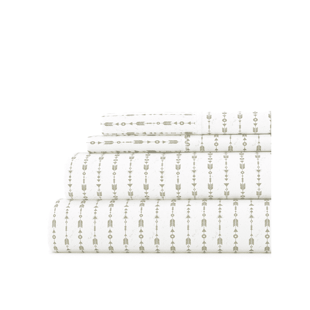 Comfort Canopy - 4-Piece Sage and White Beaded Arrow Bed Sheets Set for Queen Bedding