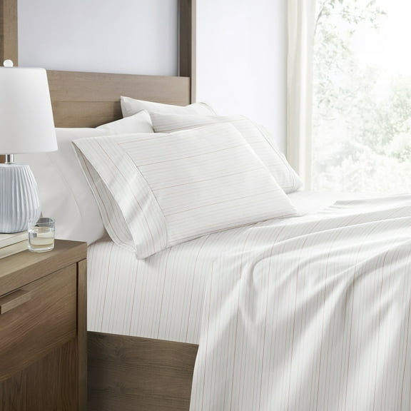 Soft Lines Bed Sheets Set - Breathable and Ultra-Soft in Soft Stripe Terracotta for Twin Size Bedding by Comfort Canopy