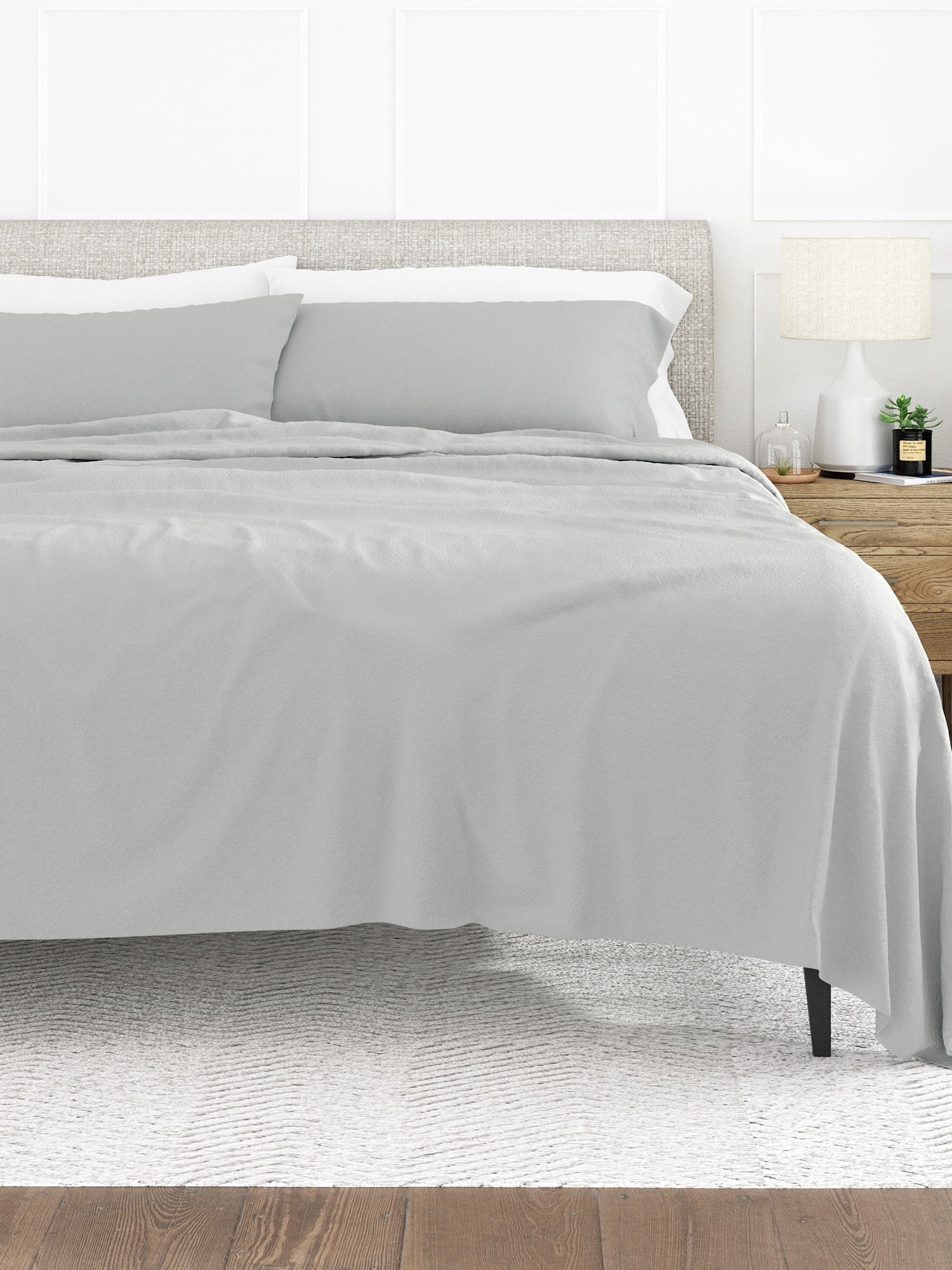 Comfort Canopy 4 Piece Solid Light Gray Cotton Flannel Bed Sheets for