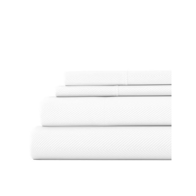 Comfort Canopy 4 Piece White Embossed Chevron Hotel Style Bed Sheets