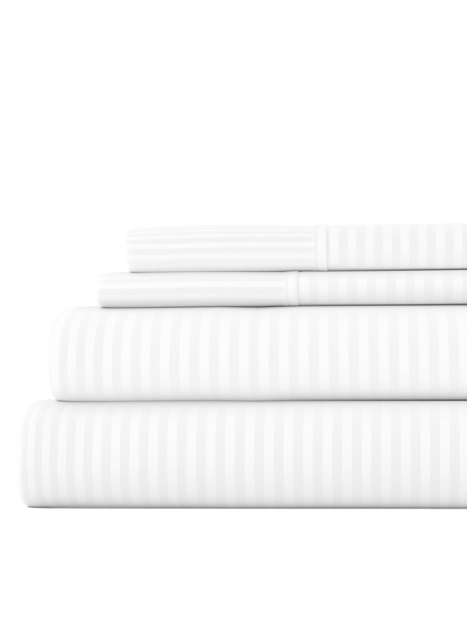 Comfort Canopy 4 Piece White Microfiber Striped Bed Sheets for Queen